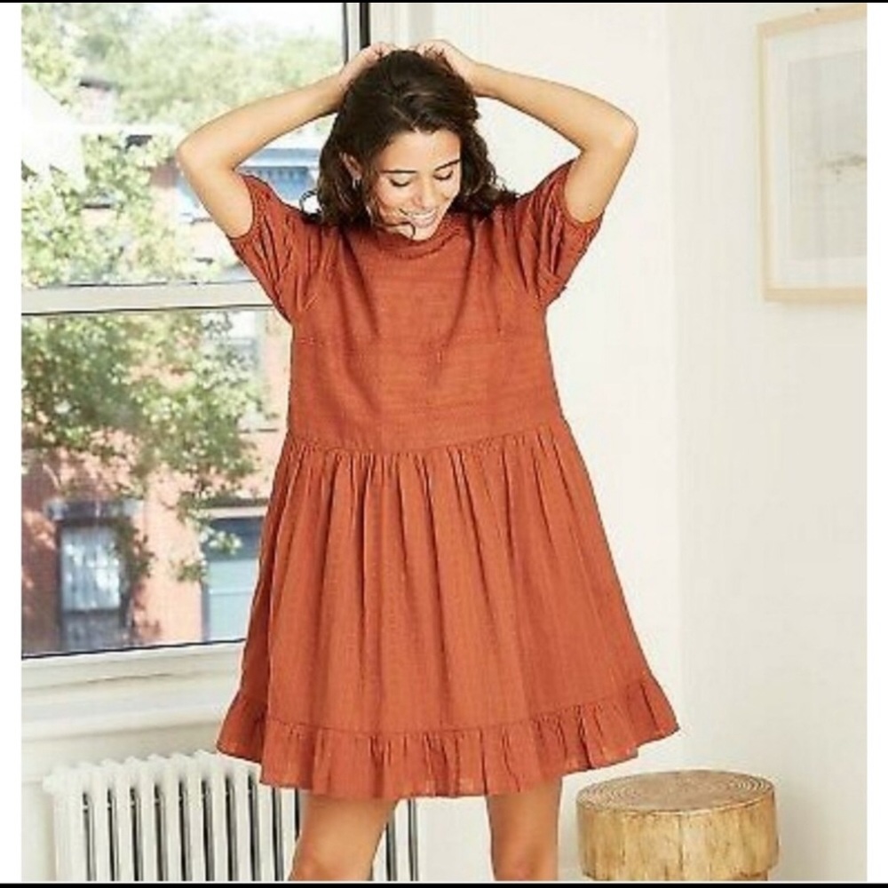 UT Puff Short Sleeve Eyelet Dress Rust NWOT